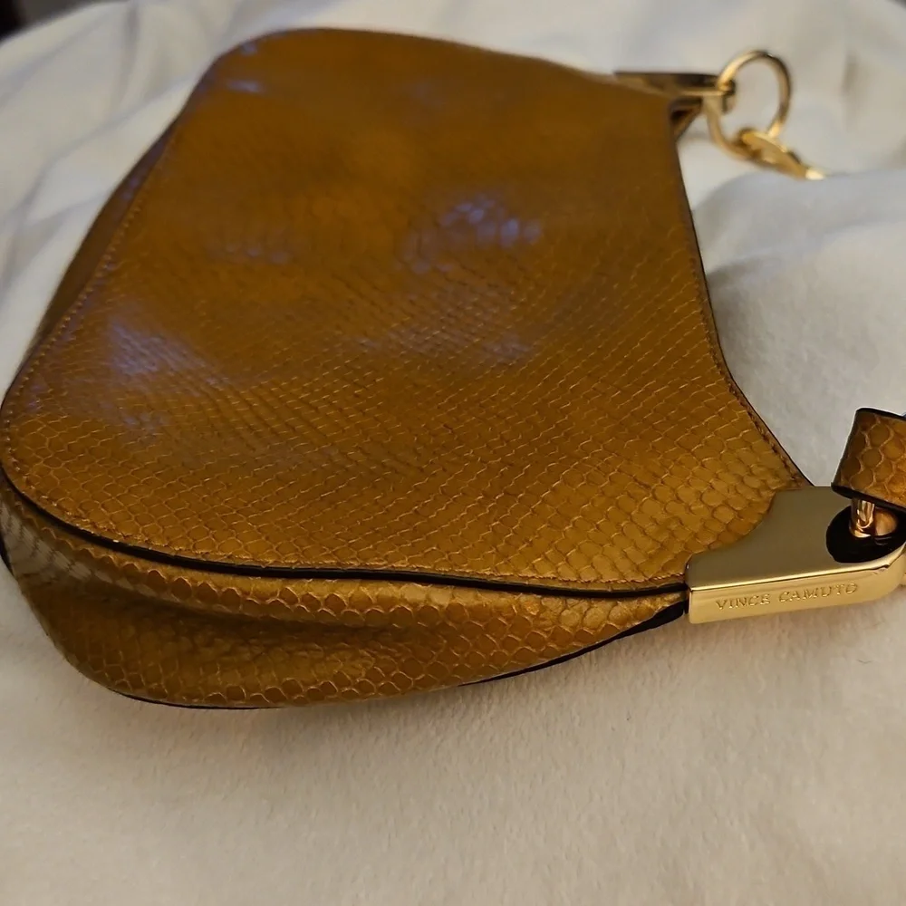 Vince Camuto Y2k Irine Dark Wheat Snakeskin Leather Mini Baguette Shoulder Bag - Picture 13 of 14